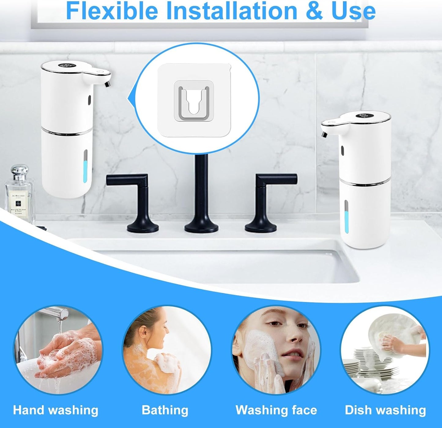 Automatic Soap Dispenser,6-Level Foaming Hand Soap Dispenser,Touchless Dish Soap Dispenser for Kitchen Bathroom,Ipx5 Waterproof,1200mah Rechargeable,12.8oz/380ml,Wall Mount & Countertop