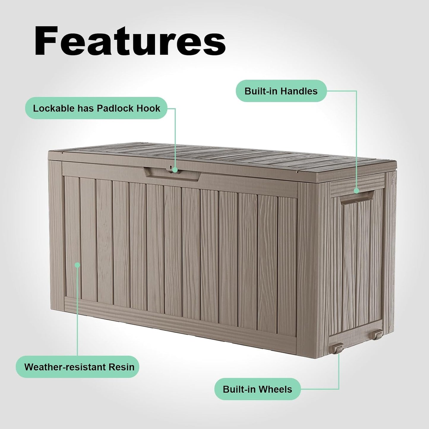 320 Gallon Waterproof Outdoor Storage Box, UV Resistant Resin Deck Box with Hydraulic Rod for Reinforced Stability, Perfect for Patio, Garden, and Pool（Black，320 Gallon）