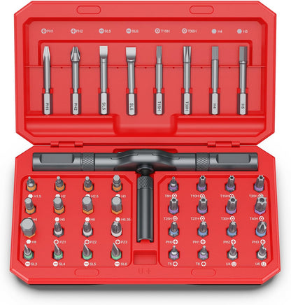 Bomivoi 42 in 1 Magnetic Screwdriver Set, DIY Ratchet Screwdriver Set, Multi Bit Magnetic Drive Set with Detachable Ratchet Handle, Portable Compact Repair Tool Kit for Furniture Computer Bicycle Blue