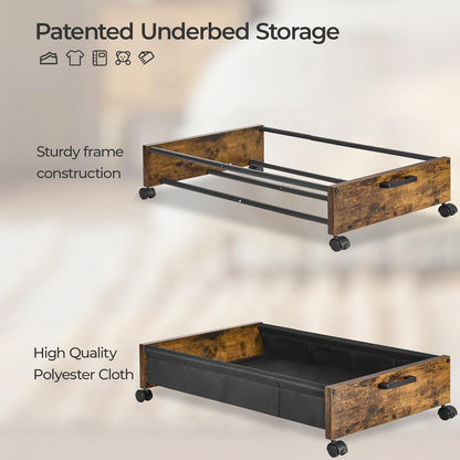 FOUCSSOMEI Under Bed Storage with Wheels, Wooden Under Bed Drawers On Wheels, Rolling Under Bed Shoe Storage, Space Saving, Rustic Brown,30L