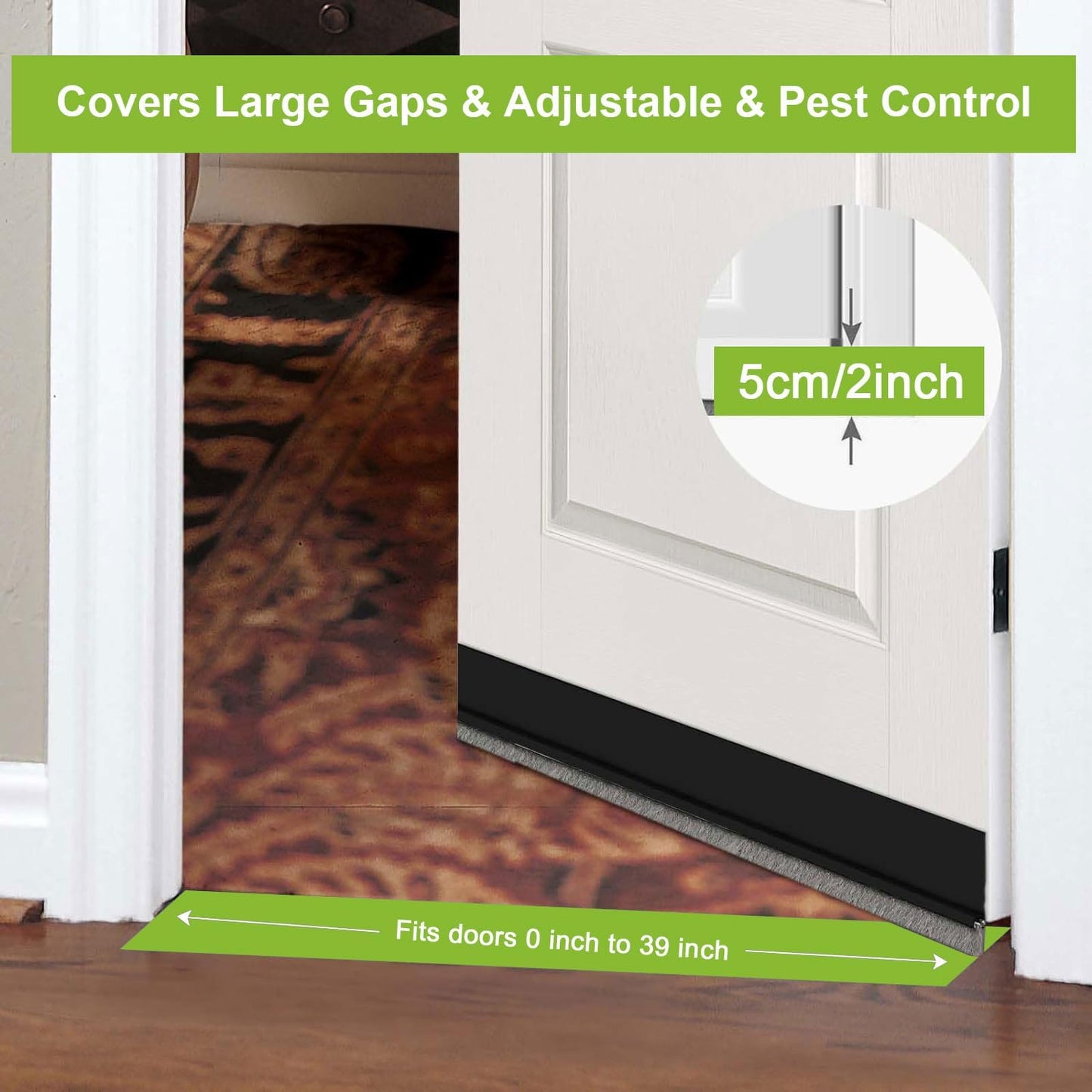 2 PCS Door Draft Stopper for Bottom with Brush, Self Adhesive Door Sweep for Exterior/Interior Doors, Bottom Seal Strip for Protection Against Bug, Dust, 2" W x 39" L, White