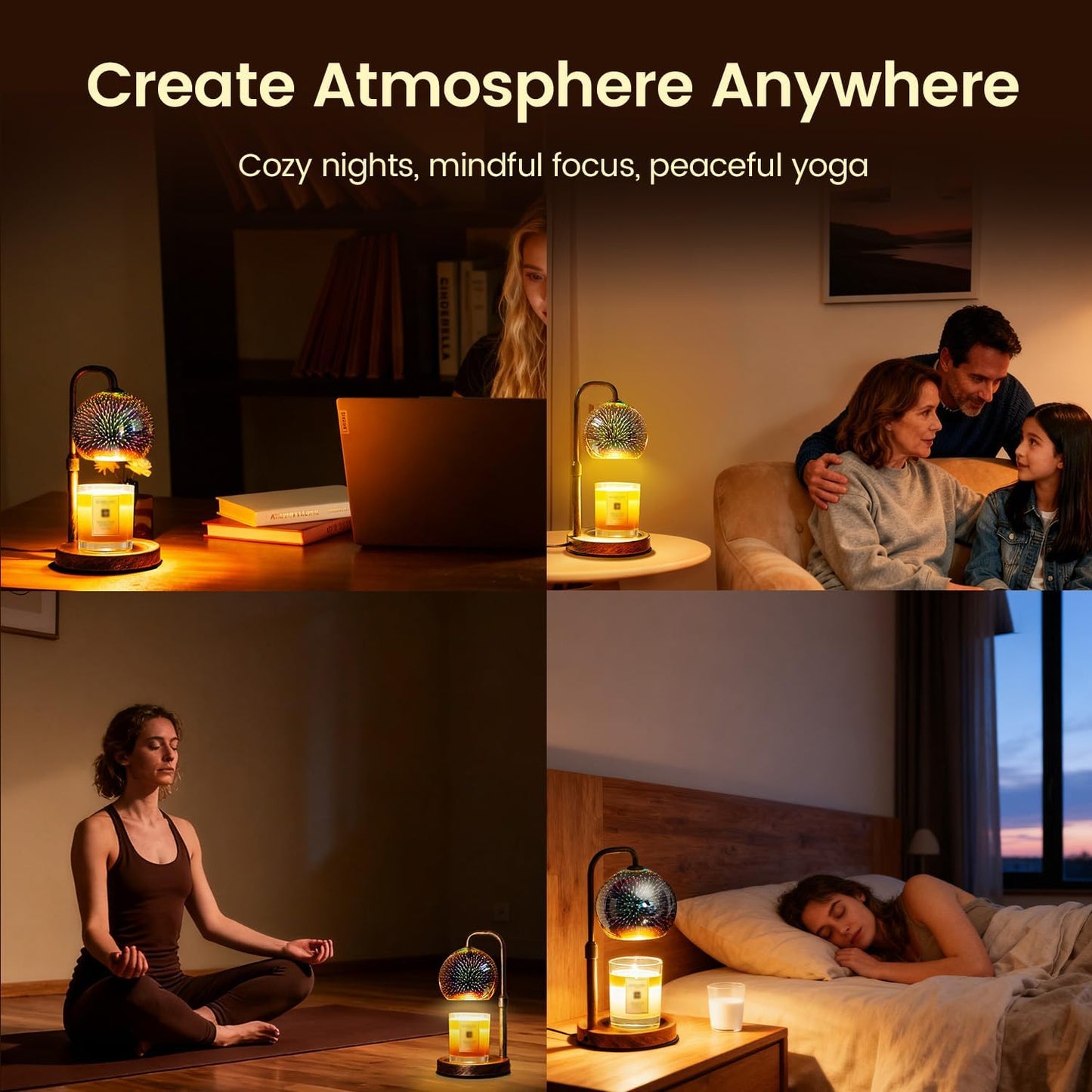 Glocusent Candle Warmer Lamp with Timer, Dimmable, Adjustable Retro 2 Bulbs | 3D Glass Globe with Firework Patterns, retro Candle Warmer Lamp for Jar Candles, Gifts for Women/Mom/Her, New Home Decor