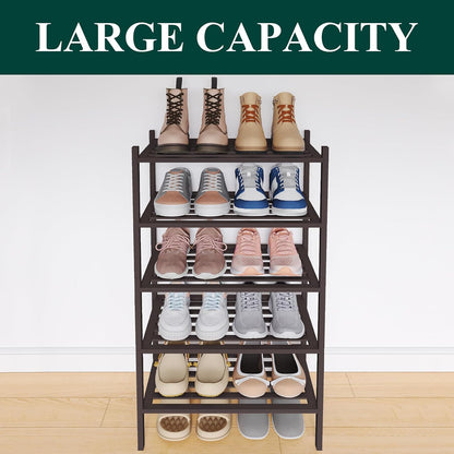 Smiry Bamboo Shoe Rack, 3 Tier Free Standing Wooden Shoe Organizer, Stackable Wood Shoe Storage Shelf for Closet, Entryway, 5 Horizontal Slats, 26.8"x11"x18.3", Natural