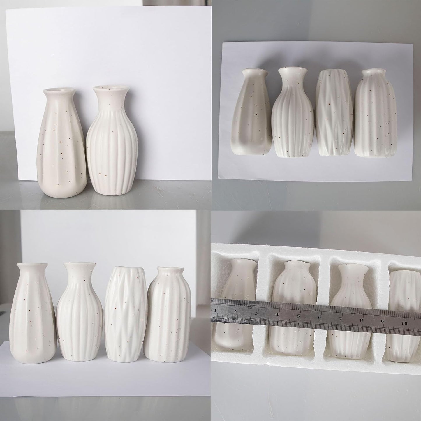 Set of 4 Small White Ceramic Vases Table Flower Vase Modern Decorative Vases for Pampas Grass, Small Vase for Home Living Room Dining Table Farmhouse Office Decor-4.9inch High