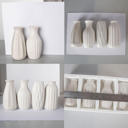 Set of 4 Small White Ceramic Vases Table Flower Vase Modern Decorative Vases for Pampas Grass, Small Vase for Home Living Room Dining Table Farmhouse Office Decor-4.9inch High