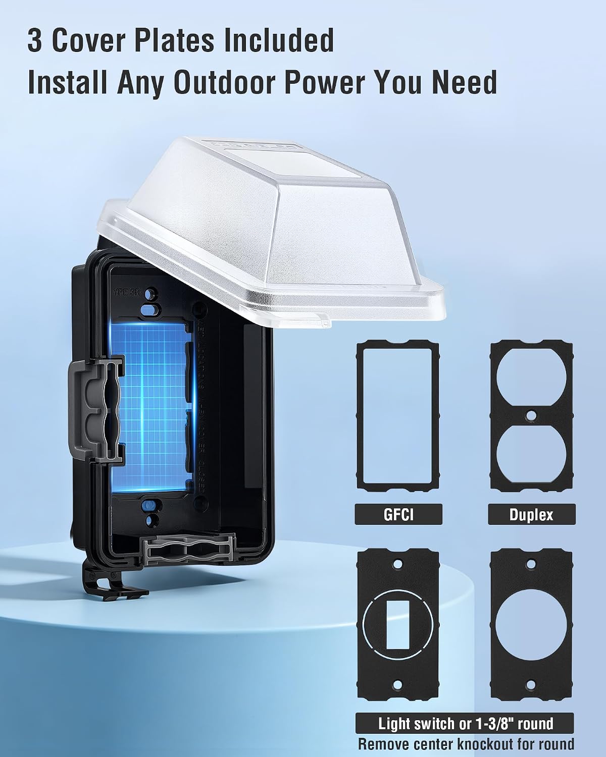 SURAIELEC Outdoor in-Use Outlet Cover, 1-Gang Weatherproof PC Receptacle Cover, Extra-Duty, Horizontal/Vertical Mount, Compatible with GFCI, Duplex Outlets and Switches for Outdoor Use, Black, 1-Pack