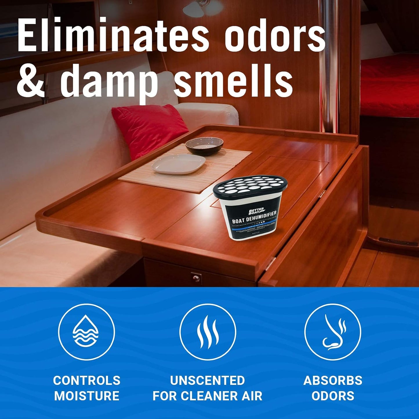 Moisture Absorber with Activated Charcoal Dehumidifier Bucket, Unscented Odor Absorber for Closet Basement Bathroom Boat RV, Disposable No Refill - Better Boat
