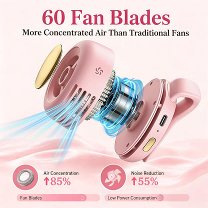 Portable Clip-On Fan, Mini Bladeless Waist Fan, 5100RPM 25dB Ultra-Quiet 3-Speed Rechargeable Small Whirlwind Fan, Hands-Free Personal Cooling for Outdoor Travel Office Camping with USB-C