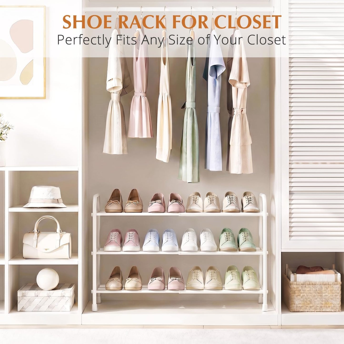 INSMART 3-Tier Expandable Shoe Rack, Stackable and Adjustable Shoes Organizer Storage Shelf, Sturdy and Durable Metal Structure Free Standing Shoe Rack for Closet Entryway Doorway