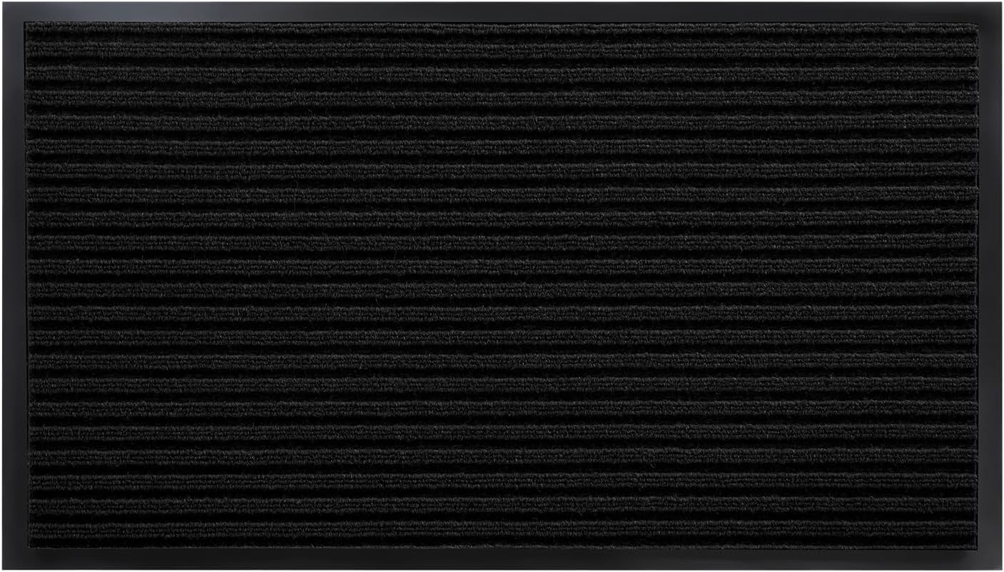 Yimobra Welcome Mat, Heavy Duty Sturdy Door Mats for Home Entrance Outdoor Indoor, Front Doormat for Outside Patio Floor Entry Porch Garage Office, Waterproof, Low Profile, 29.5x17, Black Grey