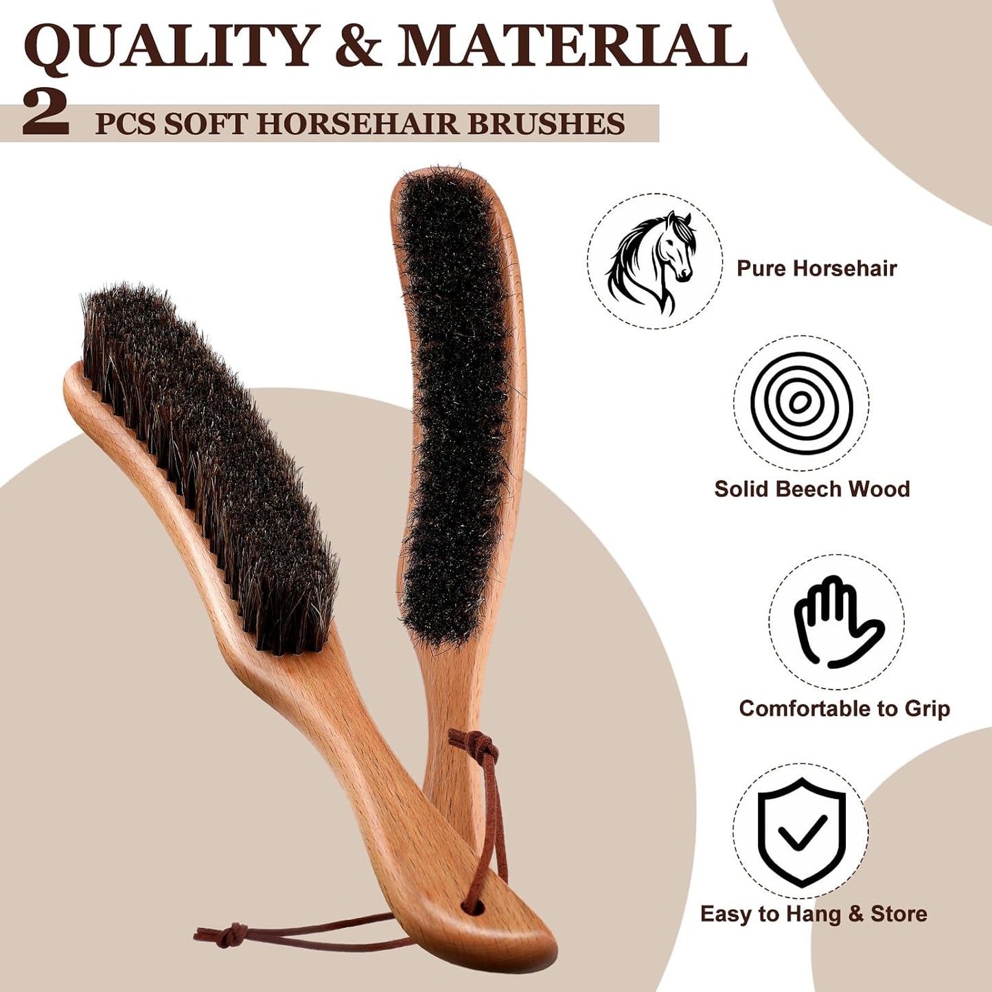 Bokon 2 Pcs Lint Brushes for Clothes with 100% Soft Horse Hair Bristle Beech Wood Handle Natural Reusable Garment Brush Lint Remover for Hat Wool Coats Suits Hat Velvet Furniture Pet Hair Shoe