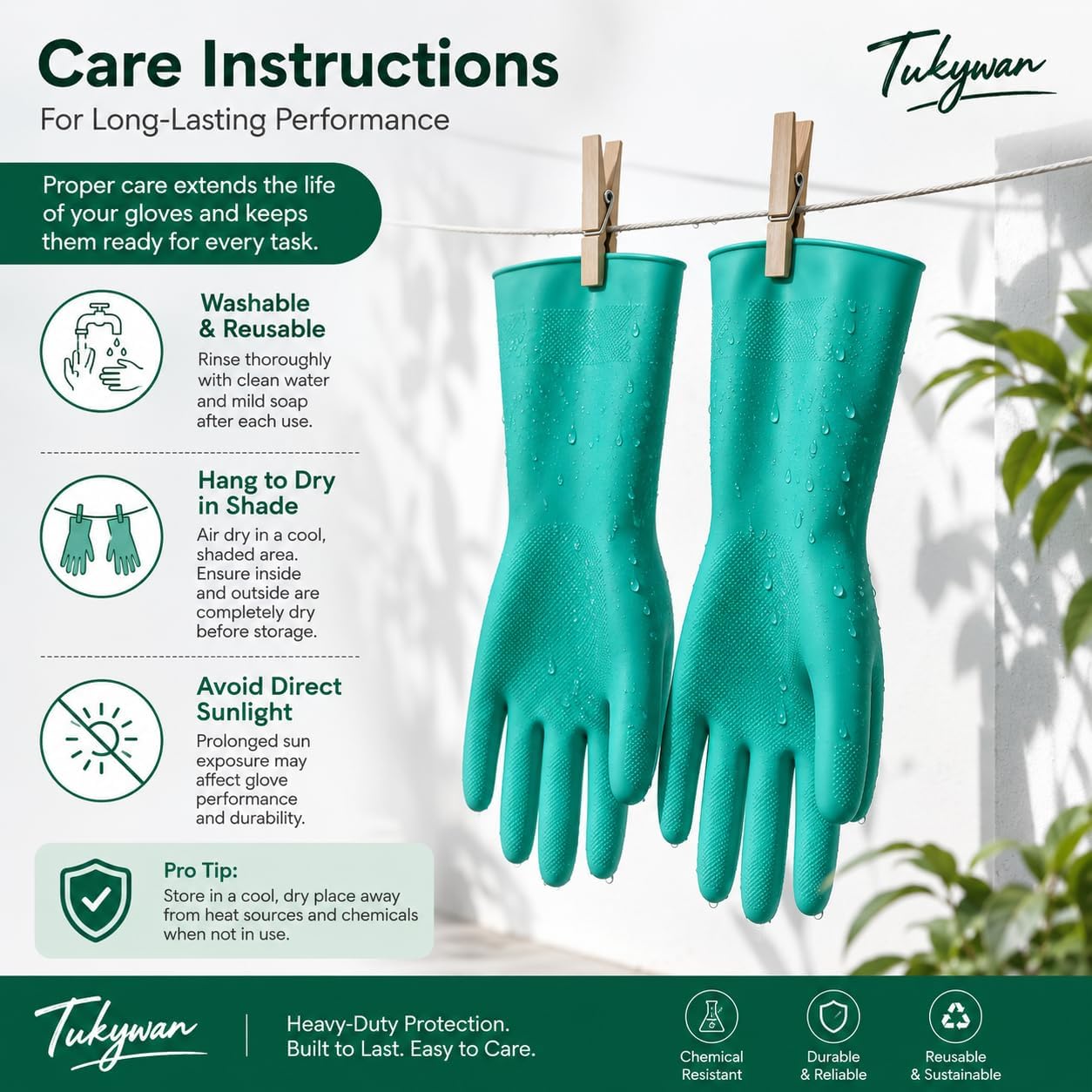 15 Mil Chemical Resistant Nitrile Gloves, Latex free Durable Cleaning Gloves, Resist Acid, Alkali, Solvent and Oil