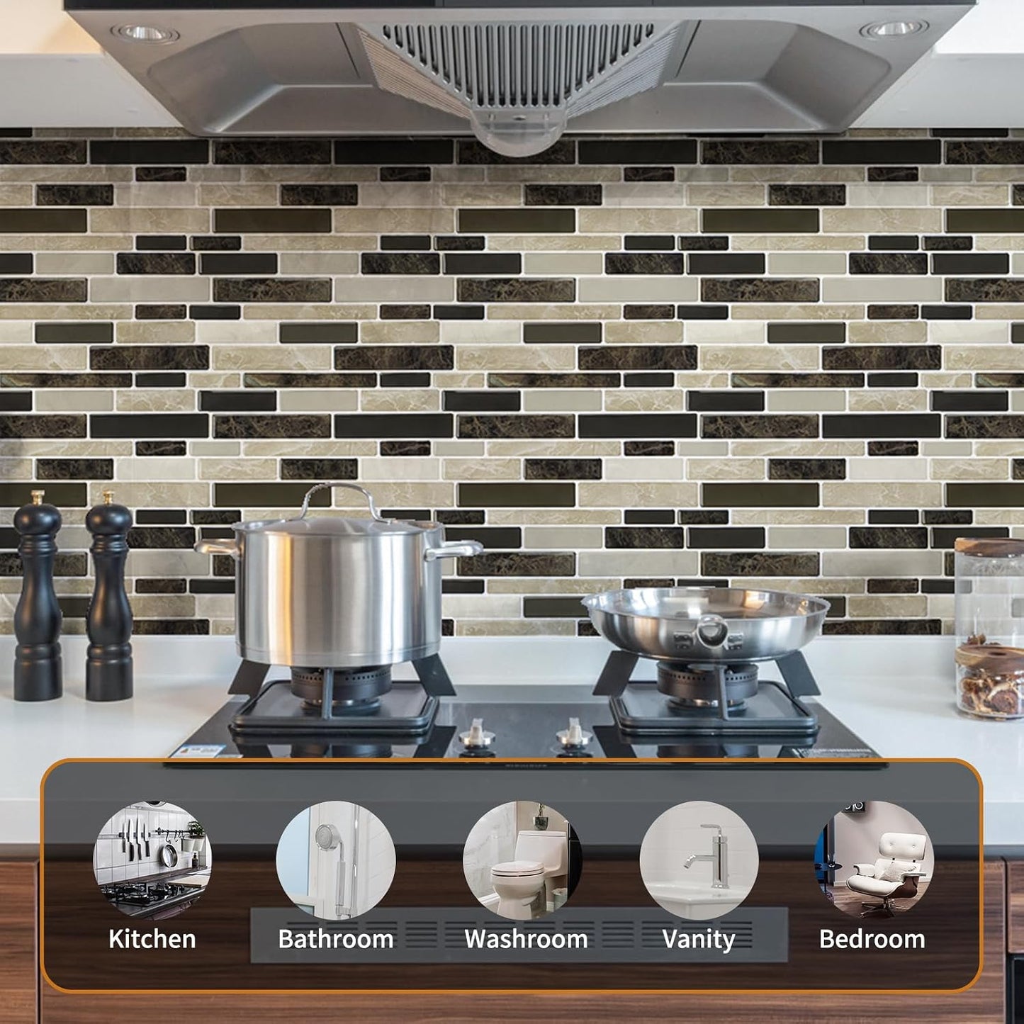 WOWSTAR 10-Sheet Peel and Stick Backsplash Tile for Kitchen Wall, Back Splash Stick On Tiles for Kitchen (12"x 12", Gray)