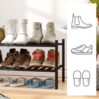 viewcare 3-Tier Black Bamboo Shoe Rack for Entryway, Stackable | Foldable | Natural, Shoe Shelf Storage Organizer for Hallway Closet, Free Standing Shoe Racks for Indoor Outdoor