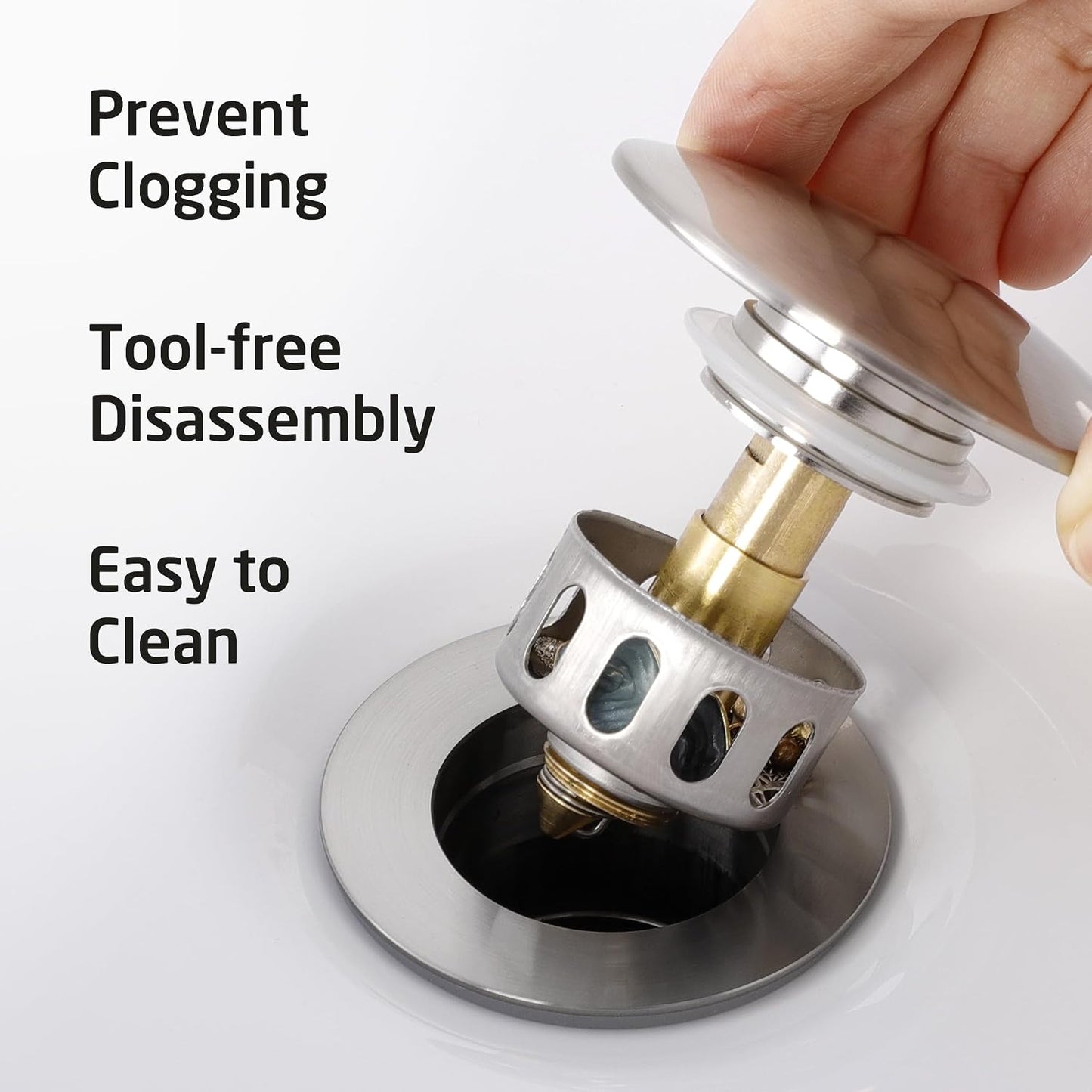 KES All Metal Bathroom Sink Drain with Strainer Basket Hair Catcher Anti Clog Pop Up Drain Stopper for Vanity Vessel Sink with Overflow, Rustproof 18/8 Stainless Steel Polished Chrome S2013A-CH