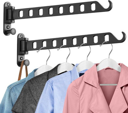 Wall Mounted Clothes Hanger with Swing Arm - 8-Hole Laundry Room Drying Rack | 180° Rotation & Space Saving for Hanging Clothes | Swing Away Coat Hanger | Aluminium(2-Pack, White)