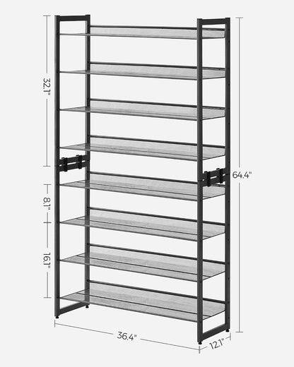SONGMICS Shoe Rack, 12-Tier Shoe Organizer, Metal Shoe Storage for Garage, Entryway, Set of 2 6-Tier Stackable Shoe Shelf, with Adjustable Flat or Angled Shelves, Holds 48-60 Pairs, Black ULMR12B