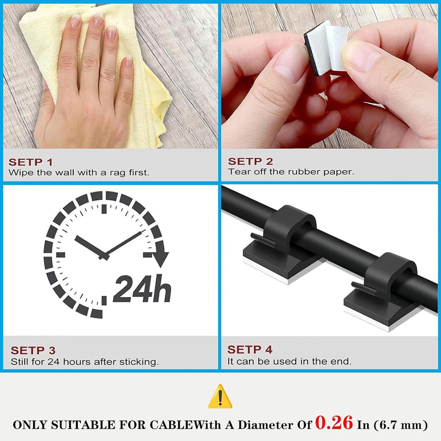Cable Clips，50PCS Electrical Cord Management Adhesive Cable Wire Clip Wire Clips wall，Used for Cars, Offices, and Homes Cable Clips Cord Organizer (Transparent)