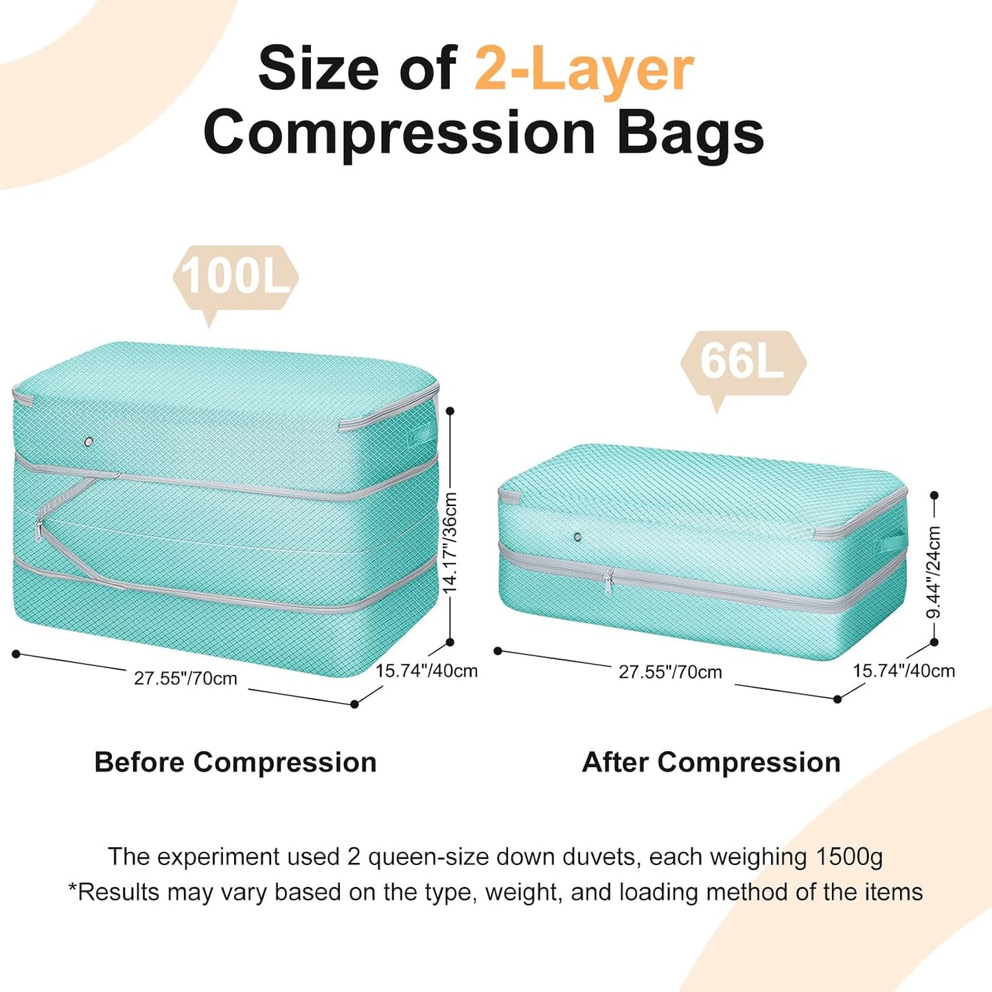Comforter Storage Bag - Large Capacity Bedding Storage Bags Ultra Space Saving Self Compression Organizer, Washable Compression Bags for Storage Comforter Blanket Duvet Pillow, 2-Pack, Beige