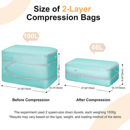 Comforter Storage Bag - Large Capacity Bedding Storage Bags Ultra Space Saving Self Compression Organizer, Washable Compression Bags for Storage Comforter Blanket Duvet Pillow, 2-Pack, Beige