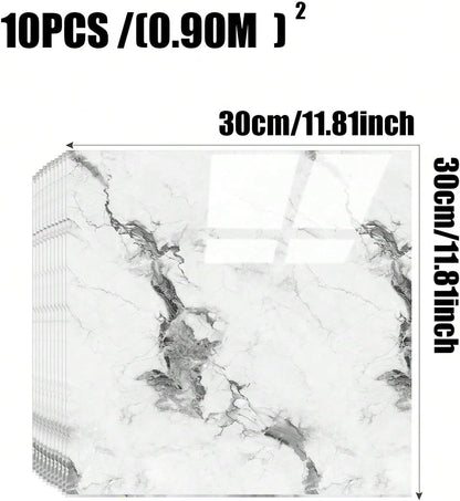 Chejiaye 10pcs Marble Peel and Stick Backsplash Waterproof Washroom Wall Panels, Peel and Stick Tile, PVC Foam Wall Panels for Kitchen,Bathroom,Living Room,Blue and Gold(Not Real Tile,11.8" x 11.8")