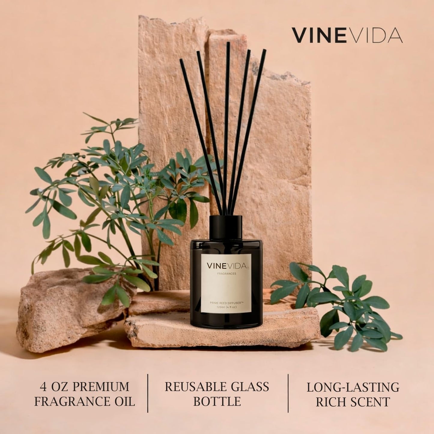 VINEVIDA | White Tea & Sage | Reed Diffuser for Home & Bathroom | Long-Lasting Scent Sticks Set | Oil Stick Diffuser | Bathroom Scent