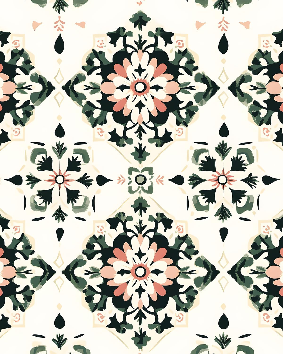 BOKEBEVE Leaves Contact Paper Floral Wallpaper Stick and Peel Boho Damask Wall Paper for Liner Drawer Cabinet Backsplash Renter Friendly Waterproof 17.5 x 118In