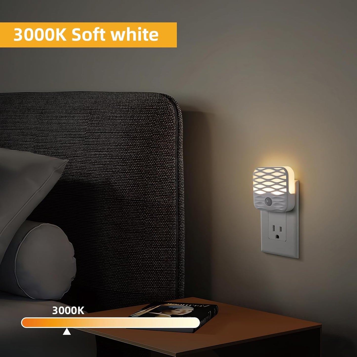 Dawnrise 3 Pack Night Lights Plug into Wall,Motion Sensor Nightlights Indoor with Warm White for Stairs, Hallway, Living Room, Kitchen, Entrance, Bathroom, Office