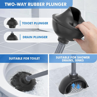LOVLOY Toilet Plunger and Brush with Holder, Bowl Brush and Heavy Duty Toilet Plunger Set with Ventilated Holder, 2-in-1 Toilet Brush and Plunger Combo for 5.3-inch Toilet Drain New Pack (White, 1)