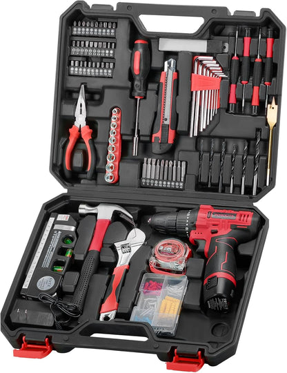 Cordless Drill Tool Set: 12V Power Drill Tool Kit with Battery & Charger, 25+1 Torque Setting, Portable Household Basic Drills Case for Men & Women, 2-Speed Electric Drill Set, 142 Piece, Green