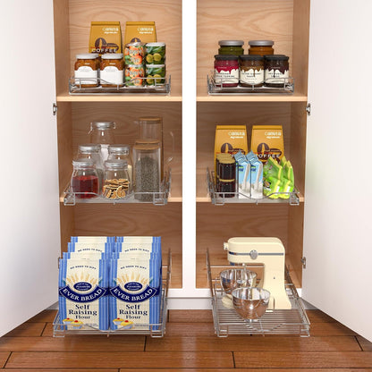 DINDON Pull Out Cabinet Organizer, (17" W x 21" D) Heavy-Duty Metal Sliding Drawer Shelf, Bathroom Under Sink Kitchen Cabinets Organizer and Storage Slide Out Shelves, Chrome, 1 Tier, 2 Pack