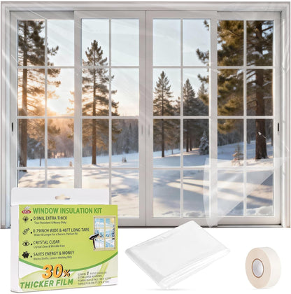 FLYZZZ Patio Door Window Insulation Kit, 84X120in Heavy Duty (0.9 Mil) Winter Shrink Film, Indoor Plastic Covering with Wide Tape for One Standard Patio Door/Extra Large Window