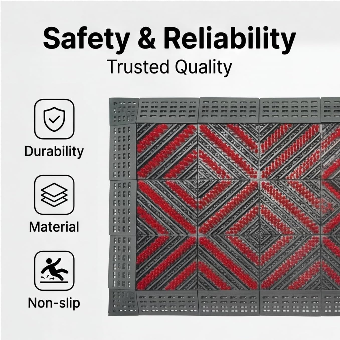Heavy Duty Outdoor Boot Scraper Mat, 29.5" x 17.5" | Mud & Snow Doormat with Stiff Nylon Bristles, Modular Interlocking Shoe Cleaner for Garden 1.37" Thick