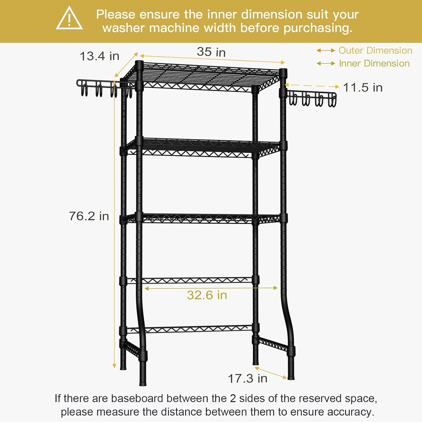 Ulif U8 Mini Laundry Room Storage Organizer, Over the Washer and Dryer Storage Shelves for Laundry Organization, 29.5”W x 17.3”D x 76.2”H, Suit Washing Machine Width within 27.1”, Hold 304 lb, Black