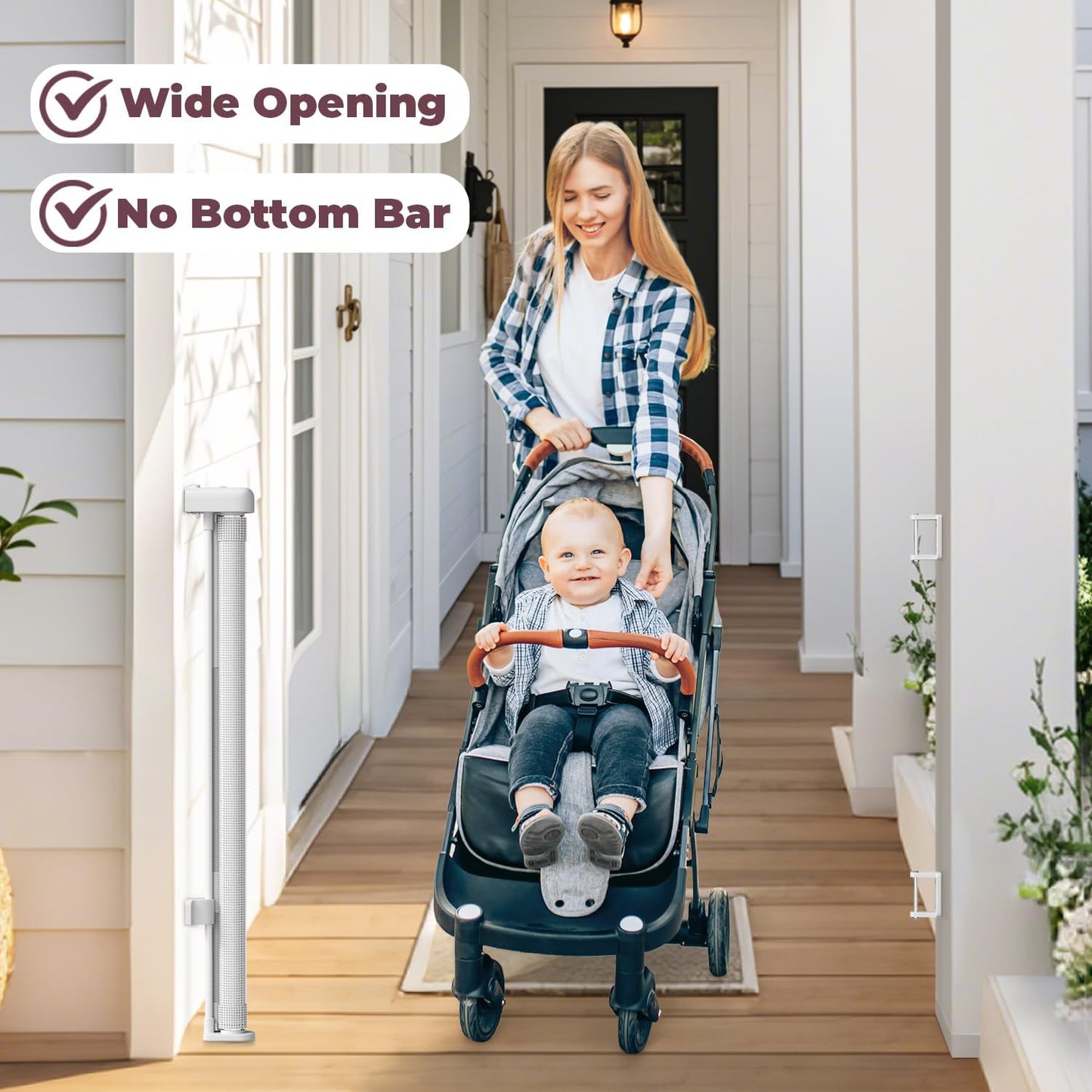 Retractable Baby Gate for Stairs & Doorways, Mesh Dog Gate Indoor Outdoor, Extends to 55" Wide 34" Tall Child Gate for Hallways, Deck, Porch, Pet Toddler Safety Essentials, Easy Install, Grey