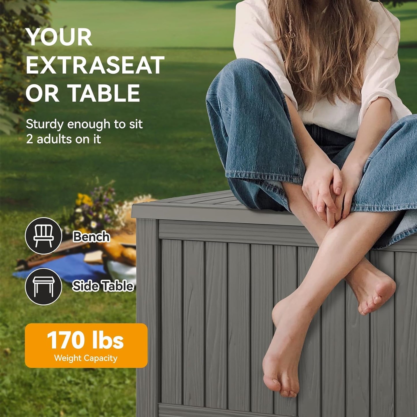 Outdoor Storage Box, 31 Gallon Resin Deck Boxes Outdoor Waterproof For Patio Furniture, Garden Tools, Pool Supplies, Lockable And UV Resistant (Rattan Gray)