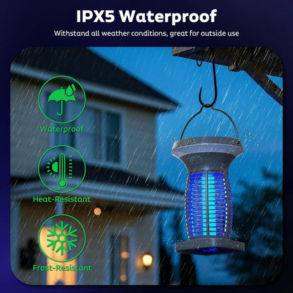 OnBeam Solar Bug Zapper Outdoor, 4200V Electric Mosquito Killer for Patio | Solar & USB-C Charging, IPX5 Waterproof, Auto Mode, SOS Light, Indoor Fly Trap for Home, Backyard, Garden, Camping