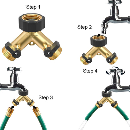 Twinkle Star 2 Way Garden Hose Splitter 3/4" GHT | Hose Y Splitter, Brass Dual Hose Splitter Leak-free