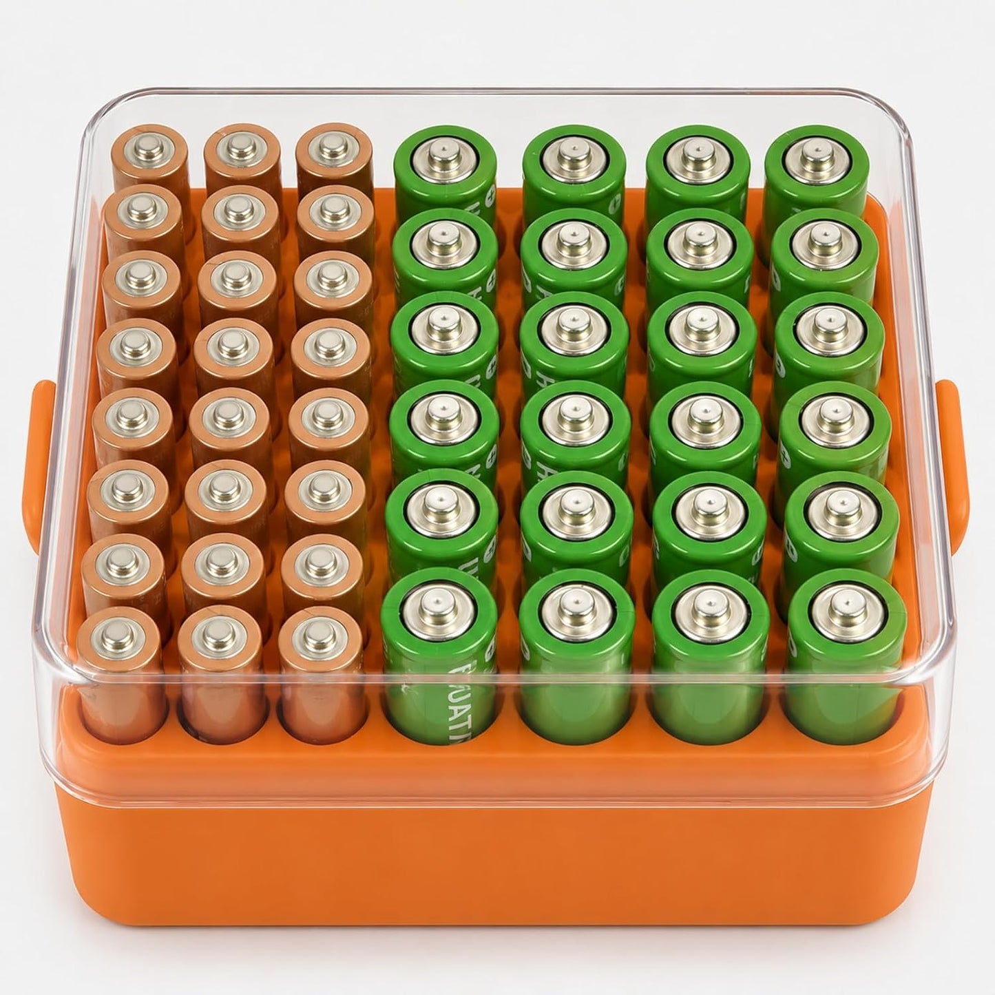 ALCYON Battery Organizer Storage Case, Battery Vault Box Container for 48pcs AA Batteries, Plastic Clear Protective Battery Holder for Travelling/Home/Office (Black, Large)