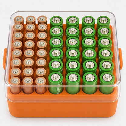 ALCYON Battery Organizer Storage Case, Battery Vault Box Container for 48pcs AA Batteries, Plastic Clear Protective Battery Holder for Travelling/Home/Office (Black, Large)