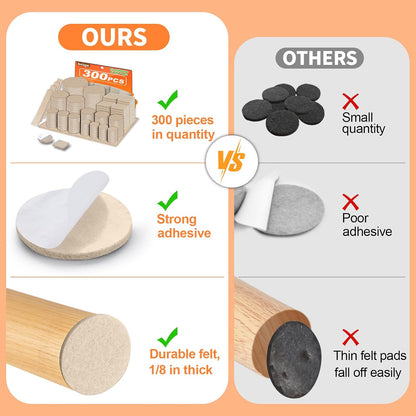 Felt Furniture Pads 300 Pieces, Furniture Pads for Hardwood Floors, Felt Pads for Chair Legs Furniture, Floor Protectors for Furniture Black