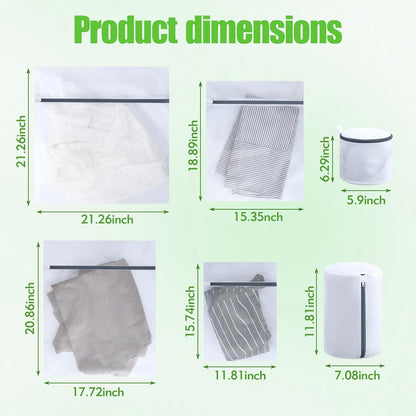 Mesh Laundry Bags for Delicates - 6 Pack Wash Bags for Bras, Lingerie, Socks & Baby Clothes - Fine Mesh Washing Machine Bags with Zipper, Reusable Garment Bags for Travel & College Dorm Essentials