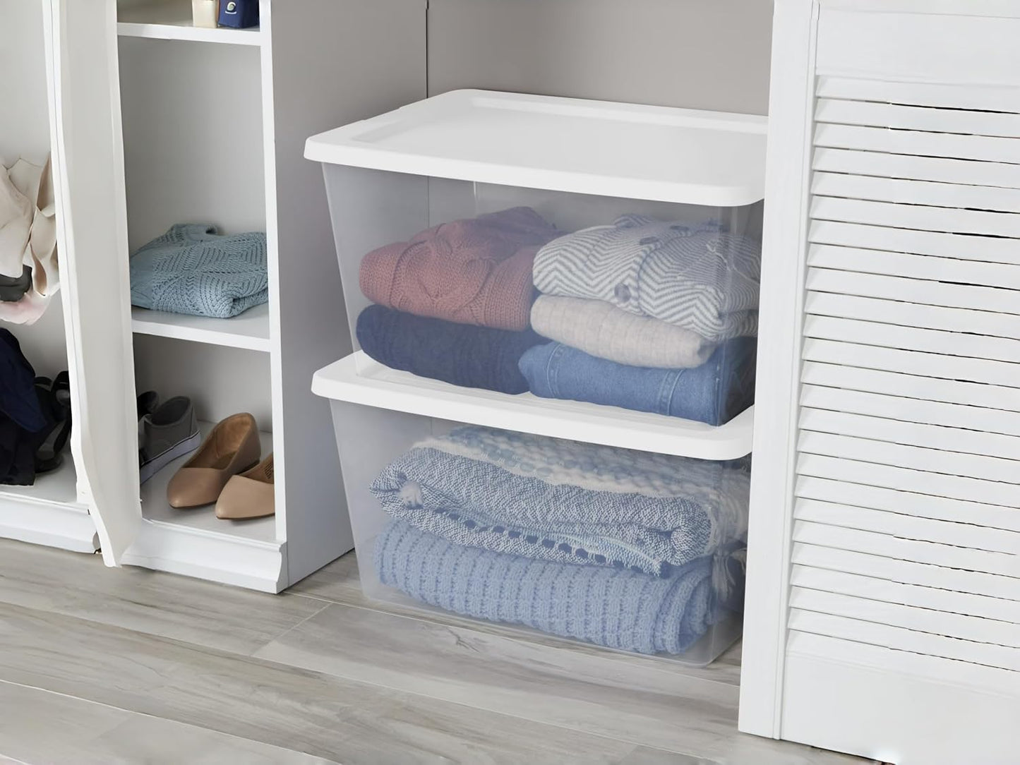 41 Quart Under Bed Storage Bins with Snap-On Lids, 2-Pack, Clear Plastic Stackable Tote Boxes, Closet Storage for Clothes Storage & Bedroom Organization