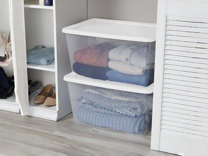 41 Quart Under Bed Storage Bins with Snap-On Lids, 2-Pack, Clear Plastic Stackable Tote Boxes, Closet Storage for Clothes Storage & Bedroom Organization