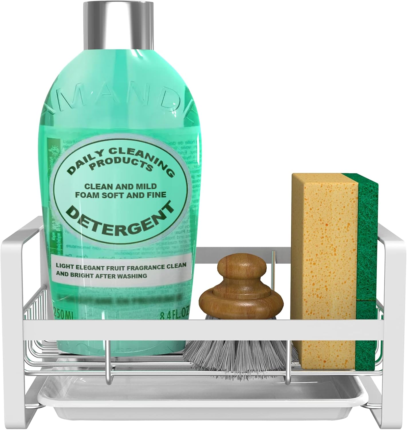 VANTEN Kitchen Sink Caddy Sponge Holder Organizer, Sink Tray Drainer Rack, Soap Dish Dispenser Brush Holder Storage Accessories - Countertop or Adhesive Wall Mount, Matte Black Stainless Steel