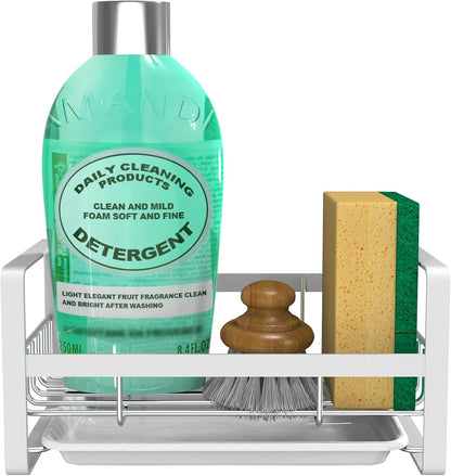 VANTEN Kitchen Sink Caddy Sponge Holder Organizer, Sink Tray Drainer Rack, Soap Dish Dispenser Brush Holder Storage Accessories - Countertop or Adhesive Wall Mount, Matte Black Stainless Steel