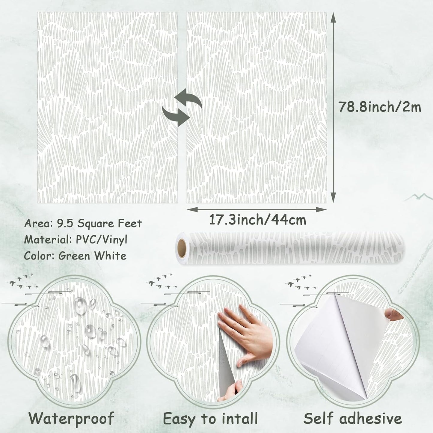 Theper Beige Wallpaper 17.3"×78.8" Modern Striped Peel and Stick Wallpaper Boho Removable Self Adhesive Wall Paper for Bedroom Waterproof White and Gold Contact Paper for Cabinets Vinyl