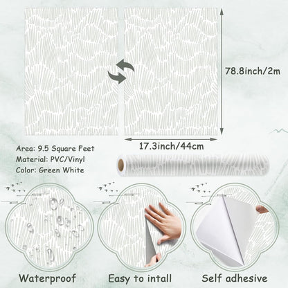 Theper Beige Wallpaper 17.3"×78.8" Modern Striped Peel and Stick Wallpaper Boho Removable Self Adhesive Wall Paper for Bedroom Waterproof White and Gold Contact Paper for Cabinets Vinyl