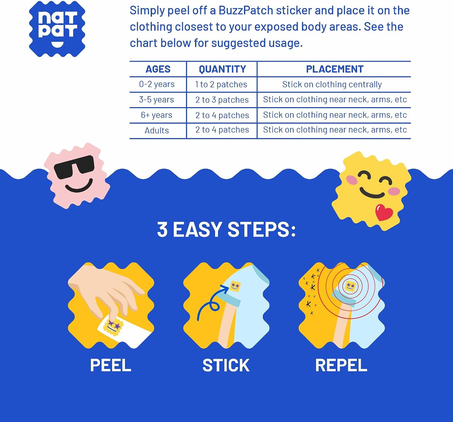 NATPAT Buzz Patch Mosquito Patch Stickers for Kids - Plant Based Ingredients, Non-Toxic - The Original All Natural Citronella Essential Oil Insect Patch, DEET Free, for Toddlers, Kids (48 Pack)
