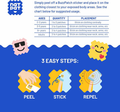 NATPAT Buzz Patch Mosquito Patch Stickers for Kids - Plant Based Ingredients, Non-Toxic - The Original All Natural Citronella Essential Oil Insect Patch, DEET Free, for Toddlers, Kids (48 Pack)